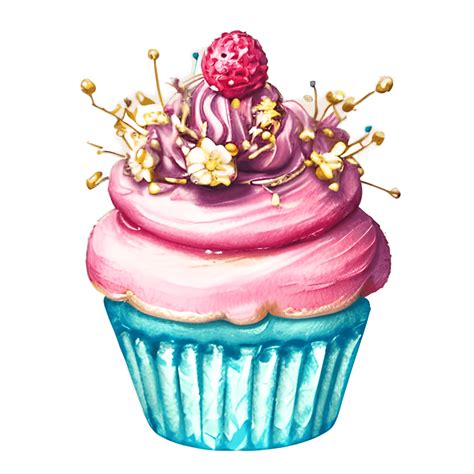 Watercolor Cupcake With Floral Accent · Creative Fabrica