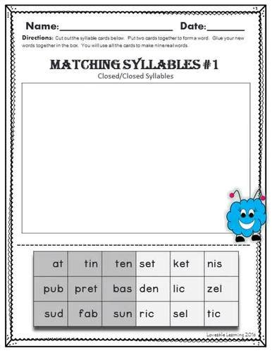 Syllable Types Closed Syllables 2 Syllable Words By Lovable Learning