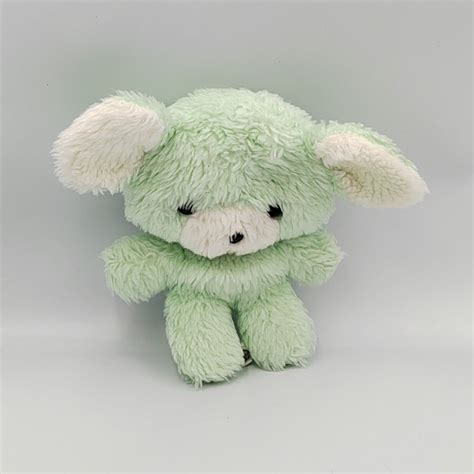 Ancienne Peluche Doudou Souris Verte Blanche Ajena