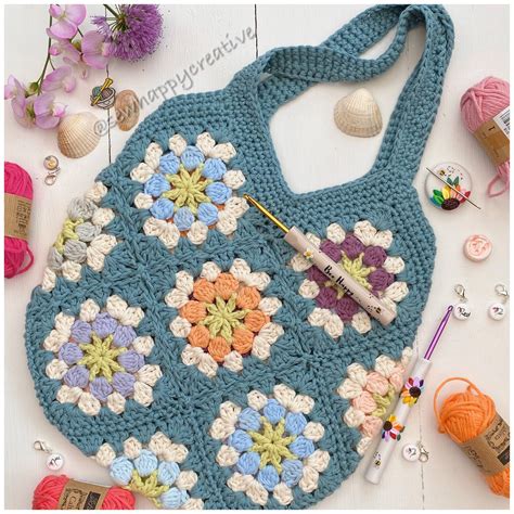 Flower Festival Bag Granny Square Crochet Patternbeach Bag Etsy