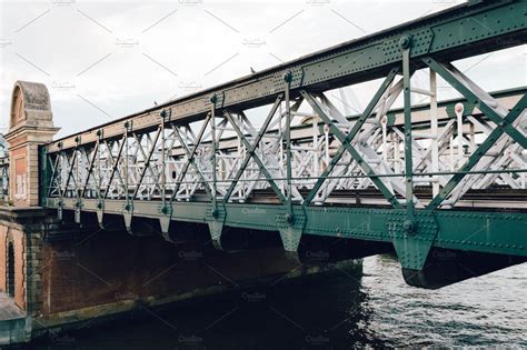 Railway Steel Bridge Over A River High Quality Transportation Stock