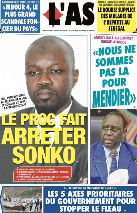 L Arrestation De Sonko La Une Des Journaux Du Samedi