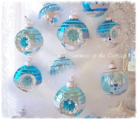 Aqua Blue Glass Christmas Tree Ornament White Frosted Design