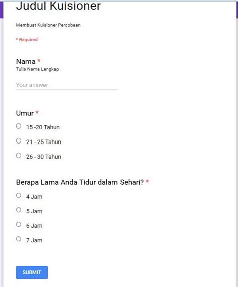 Cara Membuat Kuesioner Di Google Form