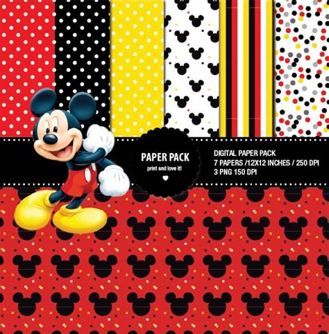 Digital Paper Pack Mickey Mouse Red Printable X Sheets Etsy