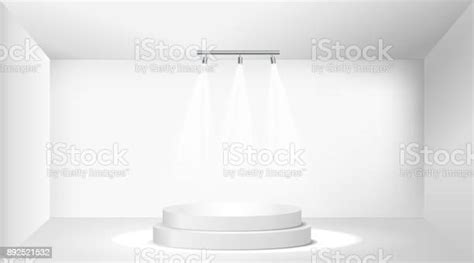 Scene With Spotlights Three Lamp Illuminate The Two Podium Steps Vector