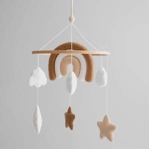 Clouds And Rainbow Baby Mobile Neutral Nursery Decor Gift For New