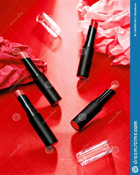 Set of Matte Lipstick in Red and Natural Colours. Stock Image - Image ...