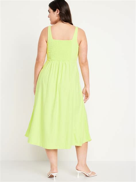 Fit And Flare Linen Blend Midi Dress Old Navy