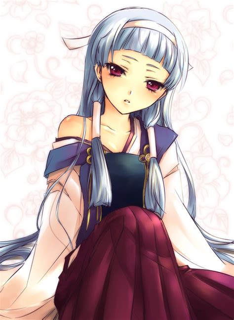 Safebooru Bare Shoulders Blue Hair Blunt Bangs Hair Tubes Hairband