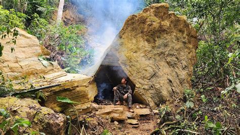 Build A Complete Bushcraft Survival Shelter Under A Large Rock Start