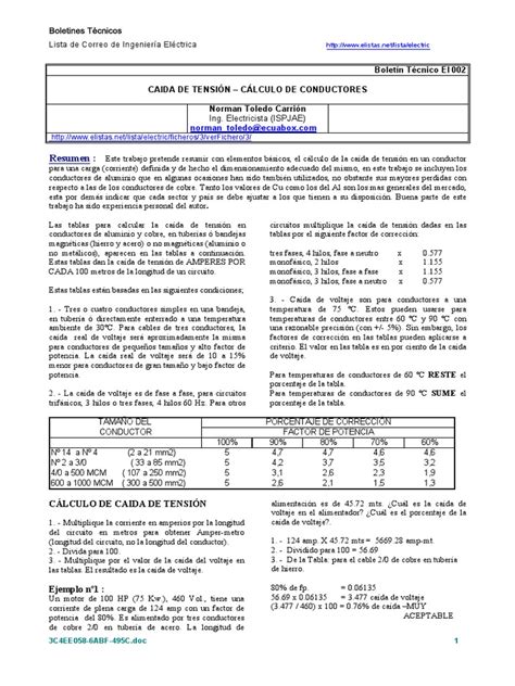 PDF Cálculo de caída de tensión en conductores de BT pdf DOKUMEN TIPS