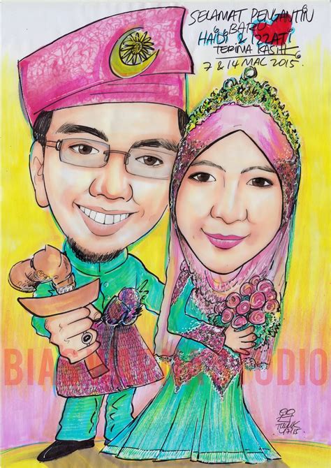 Bias Warna Studio Promosi Karikatur Potret Pengantin