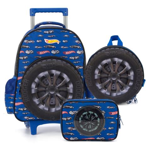 Kit Mochila Carrinho Lancheira E Estojo Box Hot Wheels D Submarino