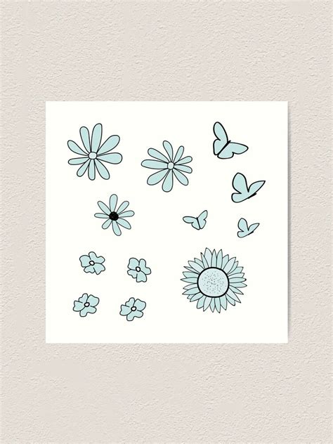 Light Blue Flower And Butterfly Sticker Pack Art Print By The Goods