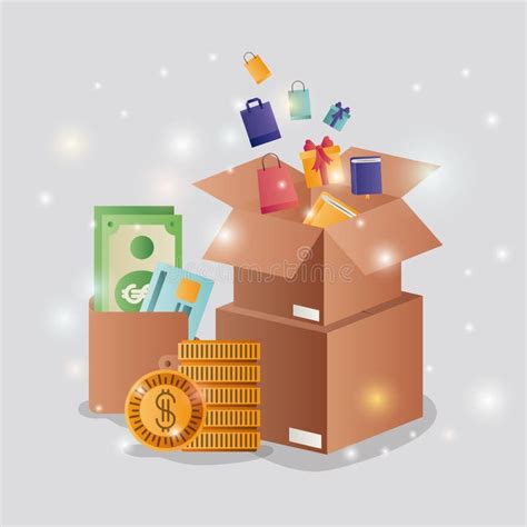 Cardboard Boxes With Ecommerce Icons Stock Vector Illustration Of