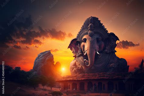 Stunning Sunset At Hampi With The Ruins Of The Sasivekalu Saasivekaalu Ganesha Temple And A