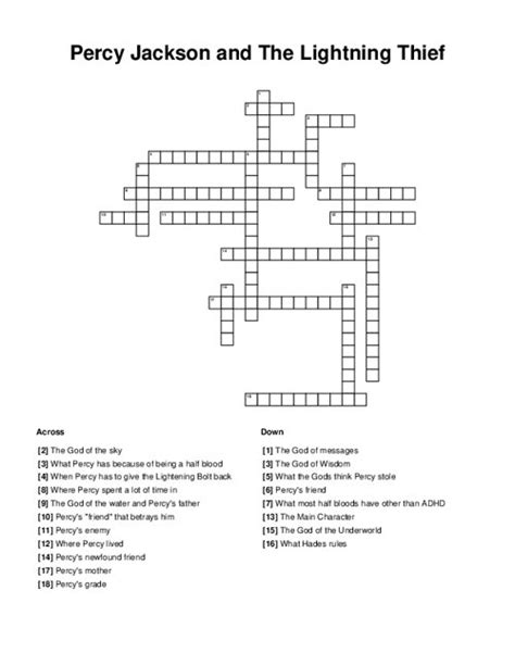 Percy Jackson And The Lightning Thief Crossword Puzzle