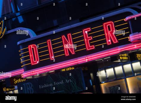 The Brooklyn Diner Neon Marquee Times Square Nyc Usa Stock Photo Alamy