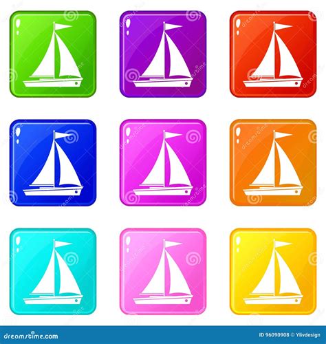 Yacht Icons 9 Set Stock Vector Illustration Of Shine 96090908