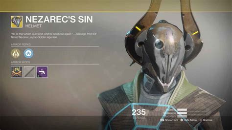 Destiny 2 Exotic Gear: Nezarec's Sin (Warlock Helmet)