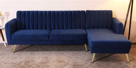 Buy Fidel Velvet Lhs Sectional Sofa Lounger In Royal Blue Colour