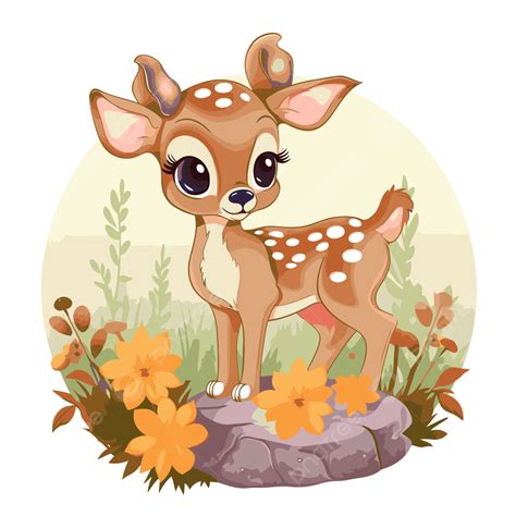 Bambi Clipart Lindo Cervatillo Está Sentado En Una Roca En Un Campo De