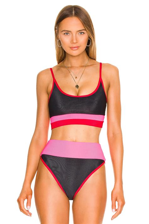 Beach Riot Eva Bikini Top In Lipstick Colorblock Revolve