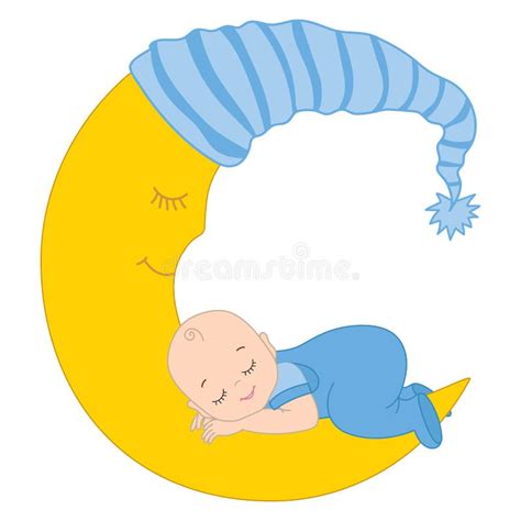 Vector Cute Baby Boy Sleeping on the Moon Stock Vector - Illustration ...