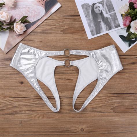 Sexy Lingerie Women Faux Leather Crotchless Jockstrap Briefs Underwear