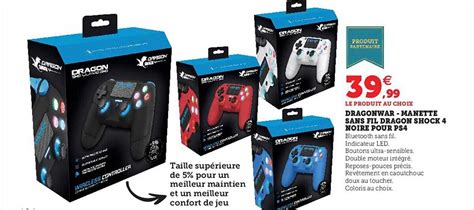 Promo Dragonwar Manette Sans Fil Dragon Shock 4 Noire Pour Ps4 Chez