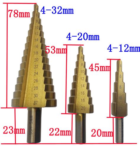 3 Pcs Large HSS Steel Step Cone Drill Titanium Bit Set Hole Cutter 4 12