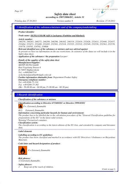 Material Safety Data Sheet Motip Dupli Gmbh