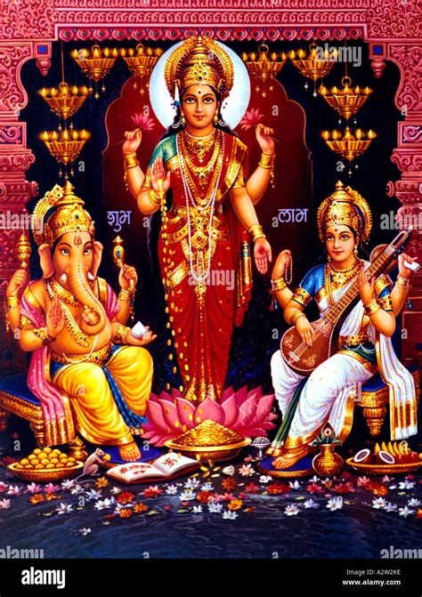 Lakshmi Ganesh And Saraswati Hindu Gods Stock Photo Alamy