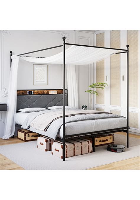 Amazon GarveeHome Upholstered Canopy Bed Frame Queen Size With