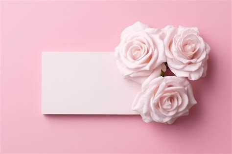 Tarjeta Blanca En Blanco Sobre Fondo Rosa Con Rosas Y Peon As Ai