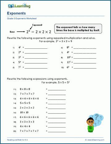 An Exponent Worksheet With Numbers And Expressions