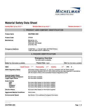 Fillable Online Material Safety Data Sheet Issuing Date 03Apr2013