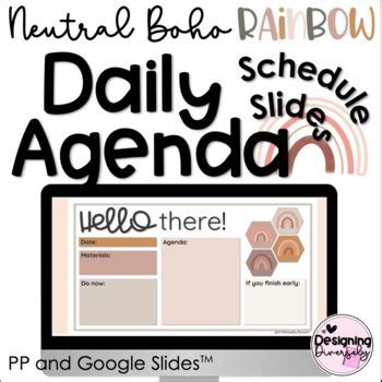 Neutral Boho Rainbow Daily Agenda Schedule Slides Editable In