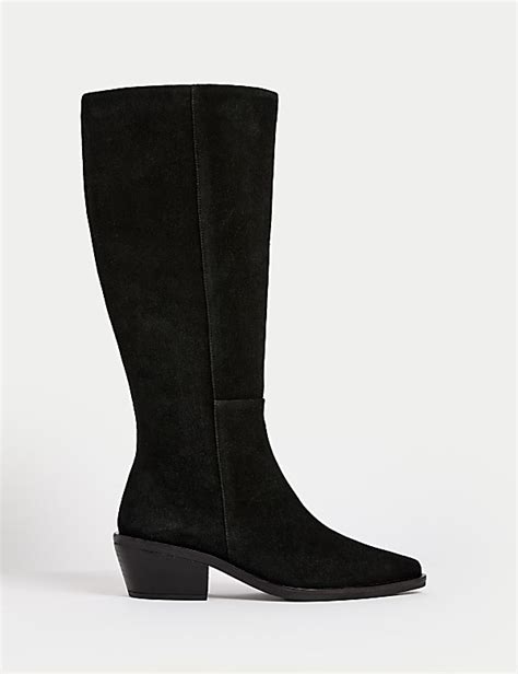 Suede Block Heel Knee High Boots Black Boots Mands Kr