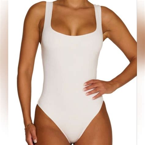 Naked Wardrobe Bare Square Neck Bodysuit Size Xs Gem