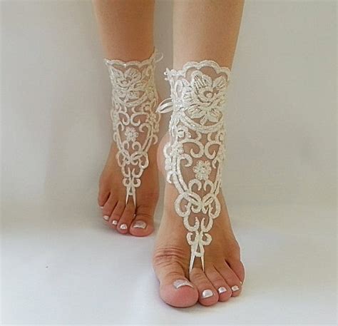 Ivory Barefoot French Lace Sandals Wedding Anklet Beach Wedding