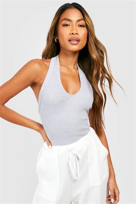 Thick Binding Halter Rib Tank Top Boohoo Usa