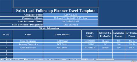 Sales Lead Follow Up Planner Excel Template For Free