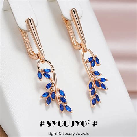 SYOUJYO Blue Natural Zircon Leaf Shape Dangle Earrings For Women 585