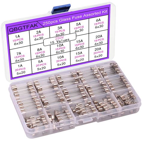 Qbgtfak Pcs Quick Blow Glass Tube Fuse Assorted Kit V A A A