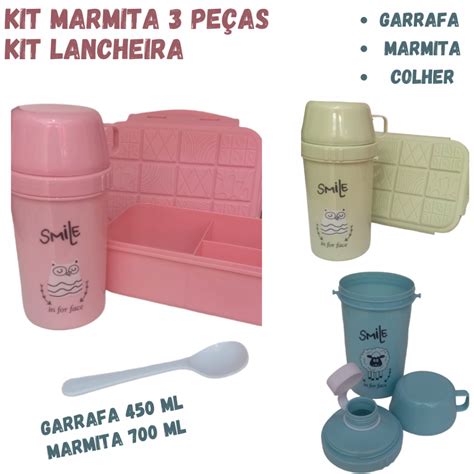 Kit Marmita Lancheira Marmita Garrafa E Talher Lanche Escolar