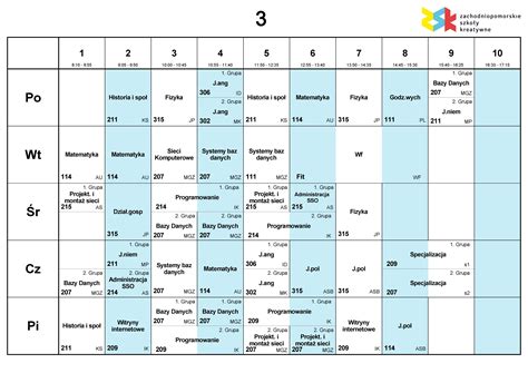 Plan Lekcji Obowiązujący Od 15 10 2018 Zsk Szczecin