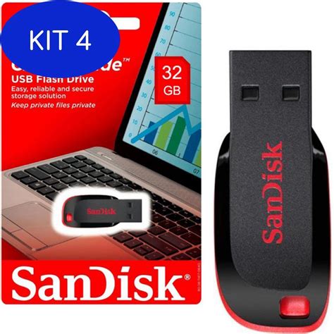 Kit 4 Pen Drive 32GB Sandisk Cruzer Blade Submarino