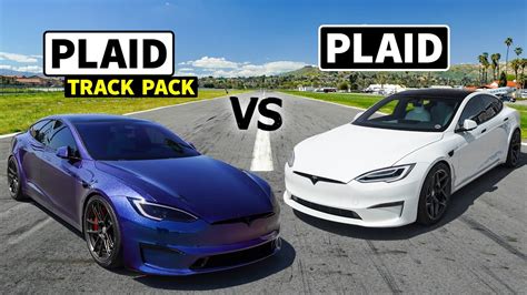 Plaid Vs Plaid Stock Tesla Plaid Vs Track Package Plaid Youtube